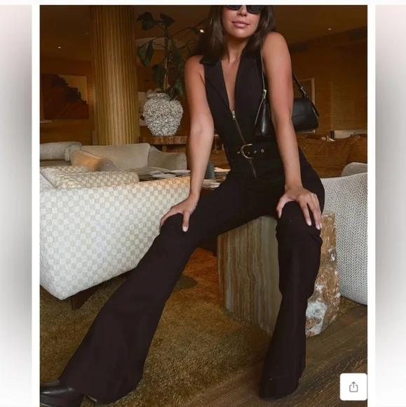 Show Me Your Mumu Jacksonville Sleeveless Denim Jumpsuit Flare Leg Patch Pocket - Picture 2 of 8